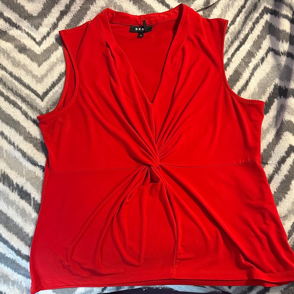 DKNY Red Twist-Front Sleeveless Blouse